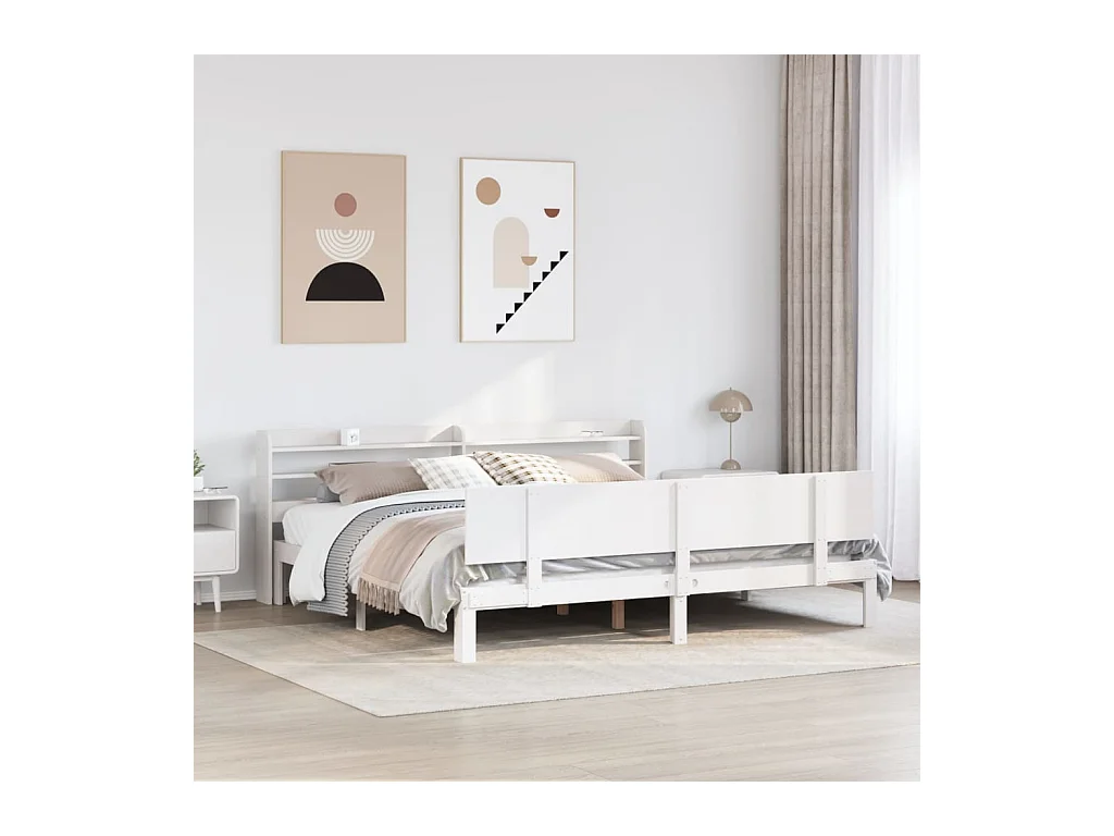 Cadre de lit avec tête de lit sans matelas blanc 180x200 cm