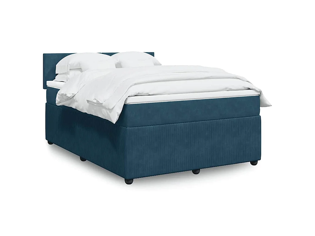 Cama box spring con colchón terciopelo azul 160x200 cm