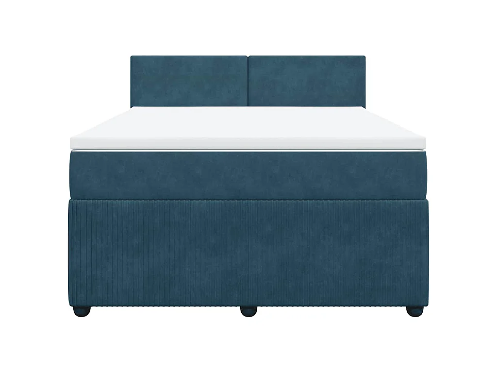 Cama box spring con colchón terciopelo azul 160x200 cm
