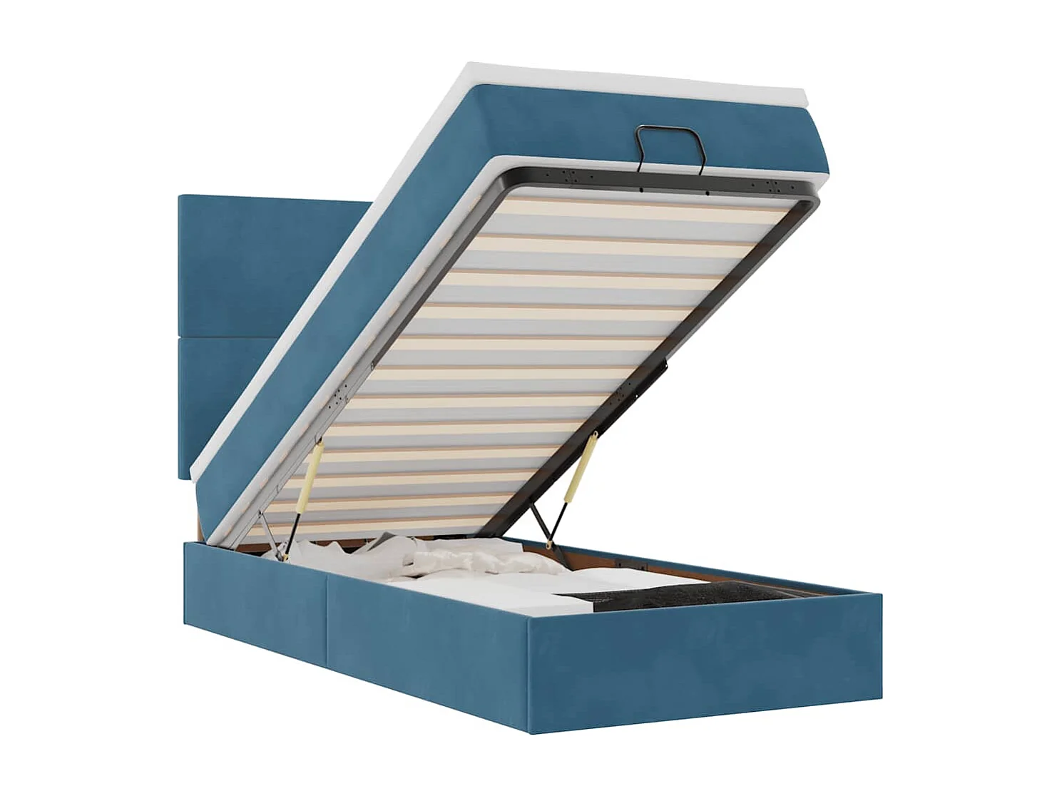 Ottoman-Bett mit Matratzen & LEDs Dunkelblau 140x190 cm Samt