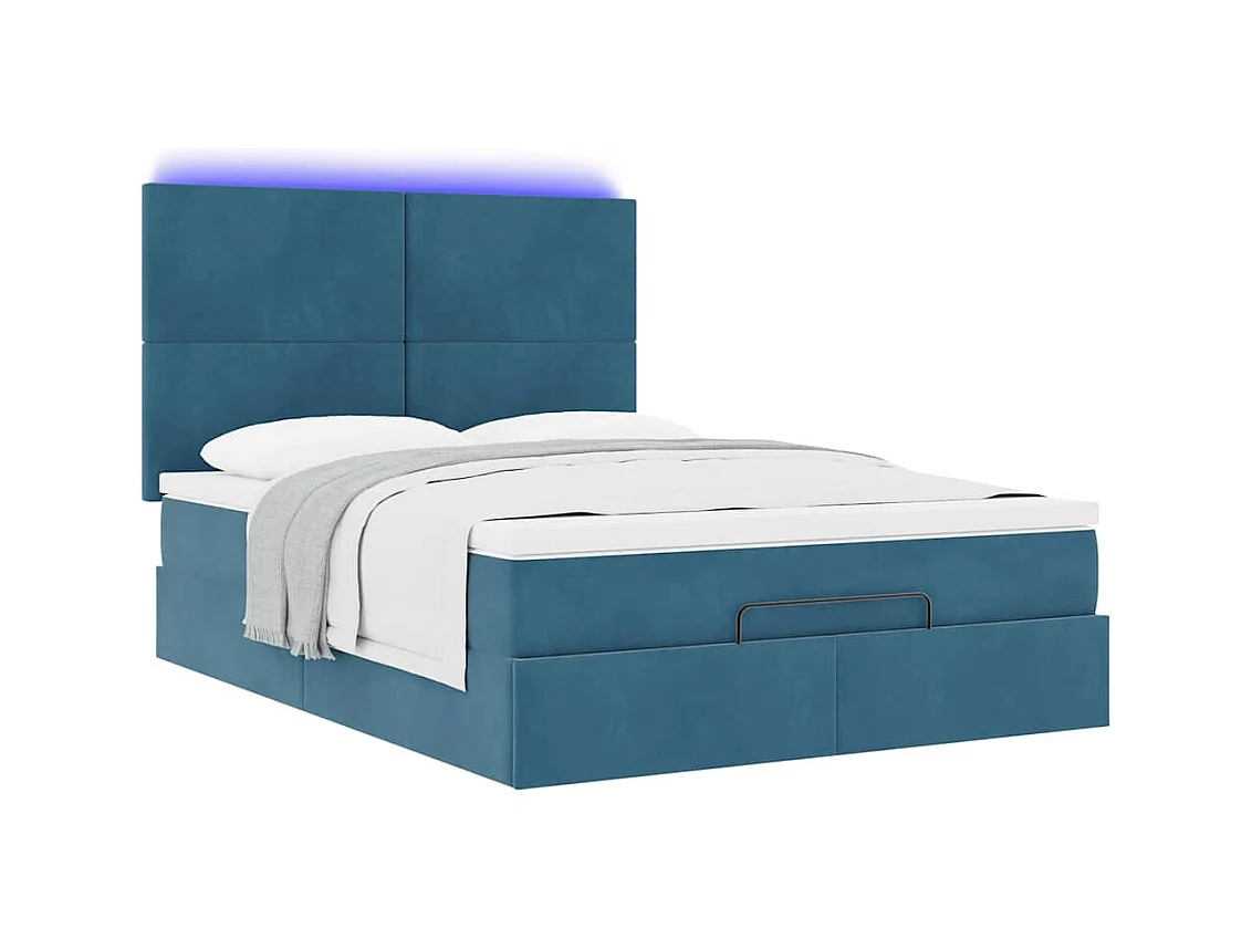 Ottoman-Bett mit Matratzen & LEDs Dunkelblau 140x190 cm Samt