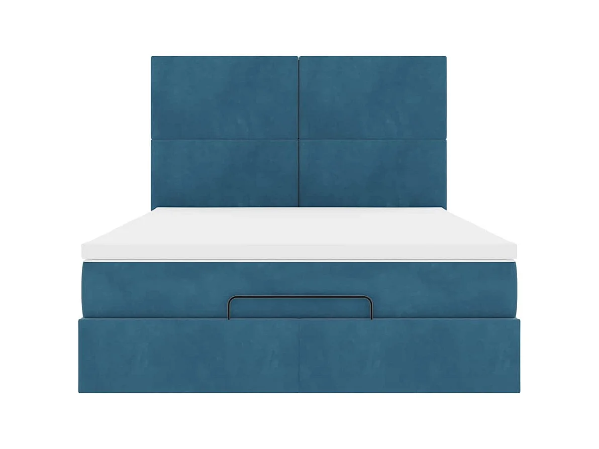 Ottoman-Bett mit Matratzen & LEDs Dunkelblau 140x190 cm Samt