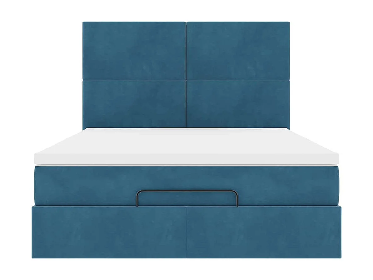 Estrutura cama otomana colchões 140x190 cm veludo azul escuro