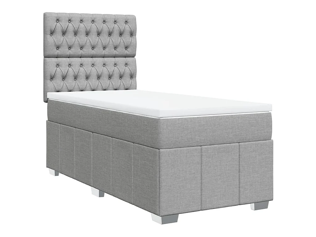 Cama box spring con colchón tela gris claro 90x200 cm