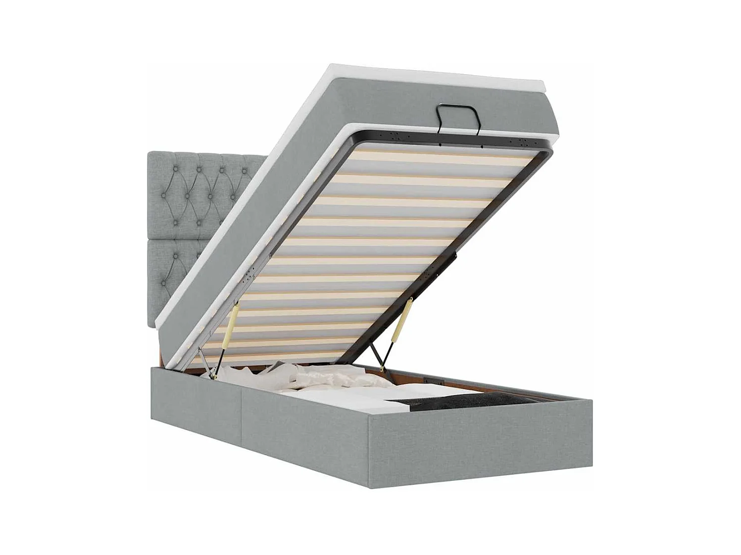 Cadre de lit ottoman et matelas gris clair 100x200 cm tissu