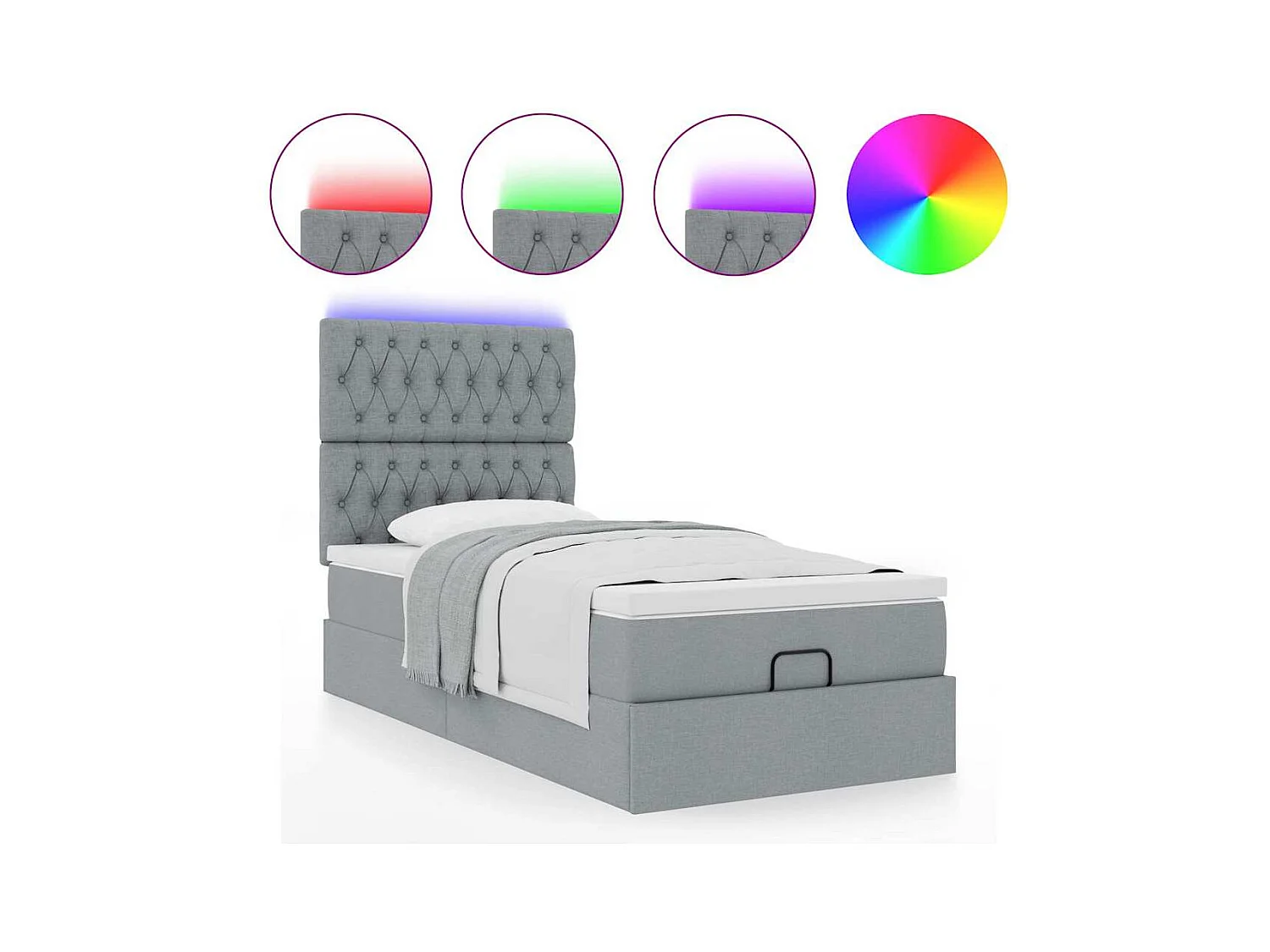 Cadre de lit ottoman et matelas gris clair 100x200 cm tissu