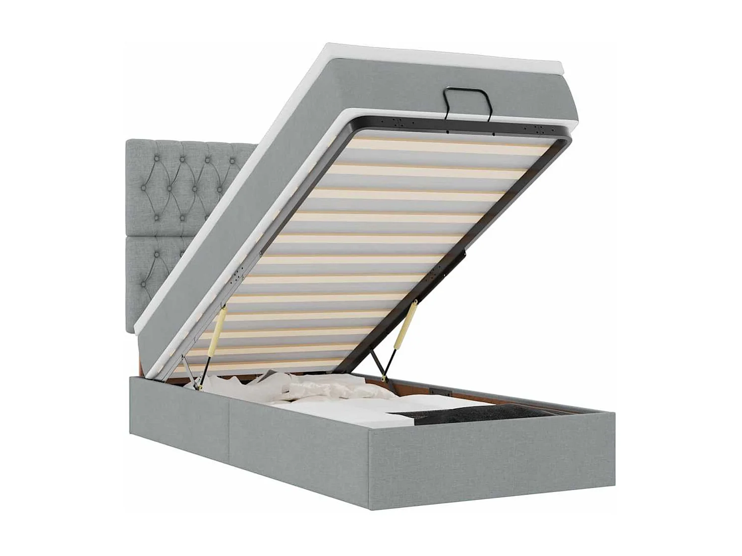 Cadre de lit ottoman et matelas gris clair 100x200 cm tissu