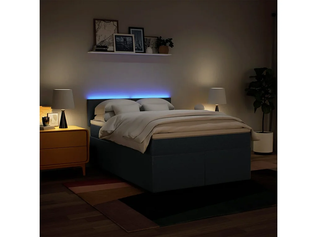 Boxspringbett mit Matratze Blau 140x200 cm Stoff