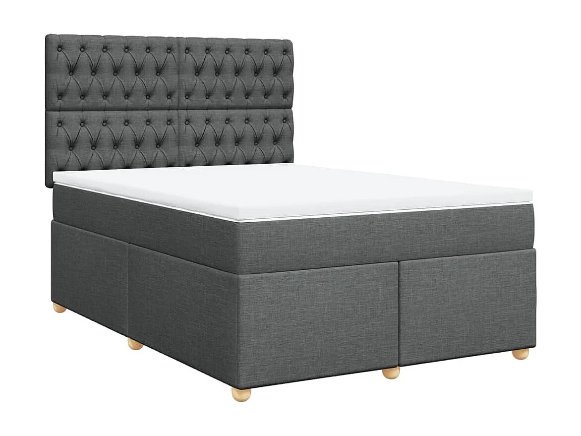 Cama box spring con colchón tela gris oscuro 140x190 cm