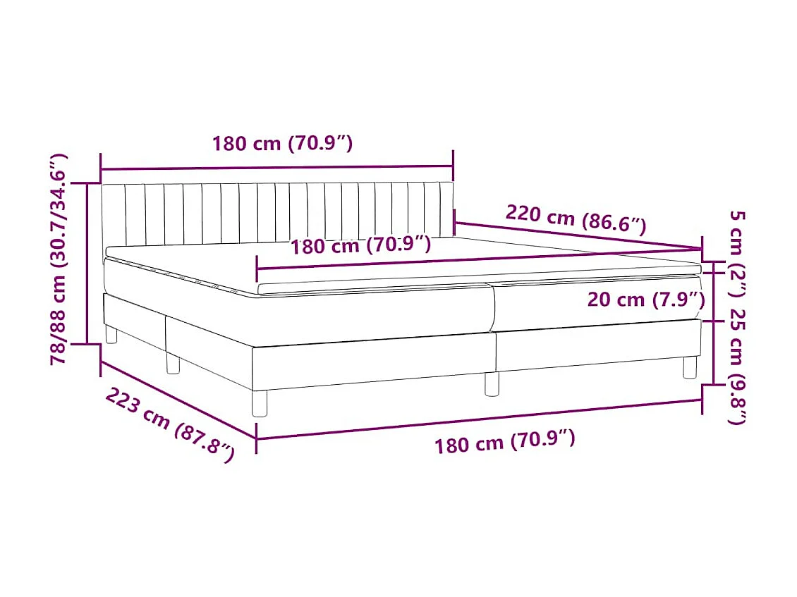 Cama box spring con colchón terciopelo gris oscuro 180x220 cm