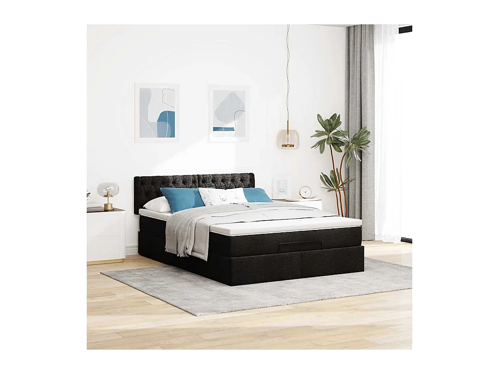 Lit ottoman avec matelas et LED noir 140x190 cm tissu
