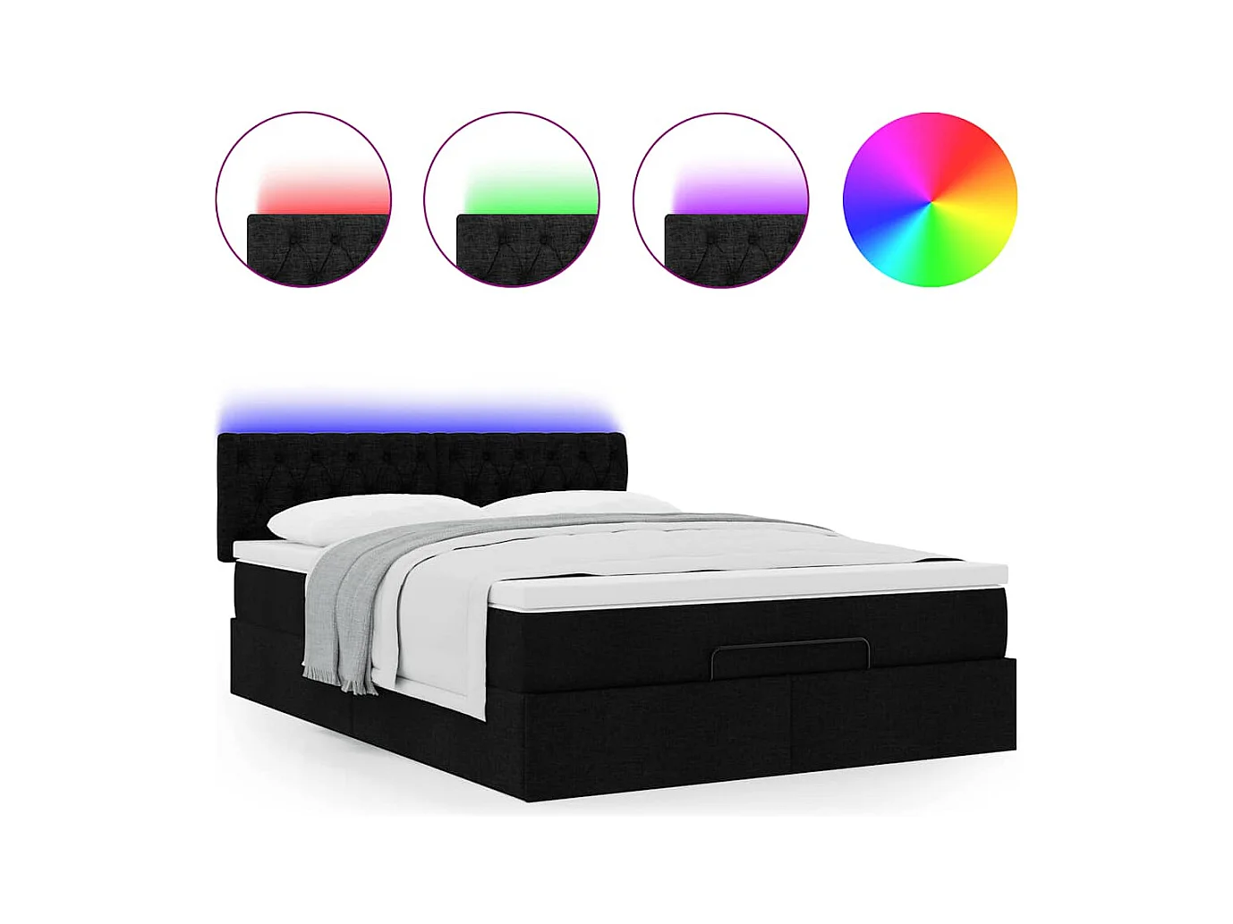 Lit ottoman avec matelas et LED noir 140x190 cm tissu