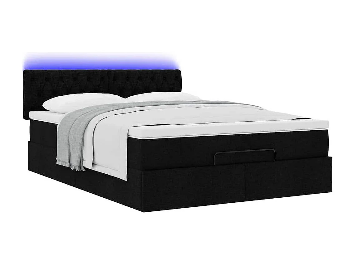 Lit ottoman avec matelas et LED noir 140x190 cm tissu