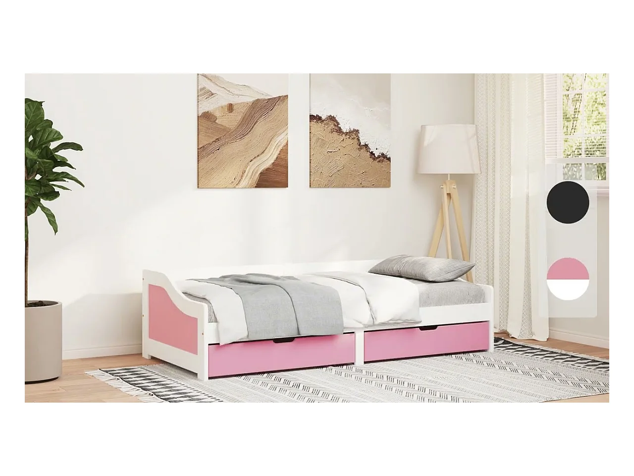 Lit de jour et 2 tiroirs sans matelas IRUN blanc rose 90x200 cm