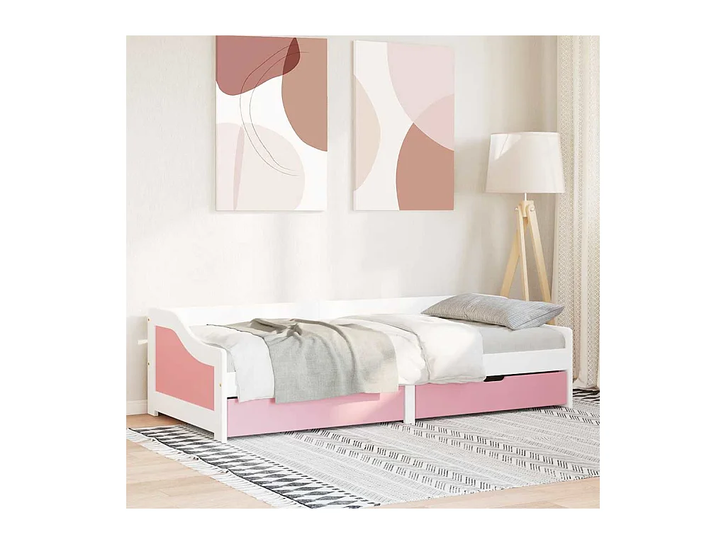 Lit de jour et 2 tiroirs sans matelas IRUN blanc rose 90x200 cm