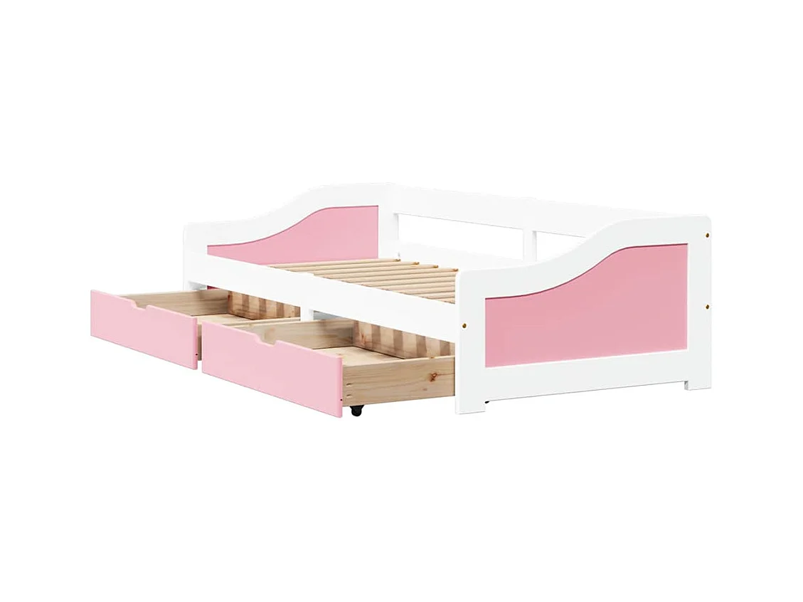 Lit de jour et 2 tiroirs sans matelas IRUN blanc rose 90x200 cm