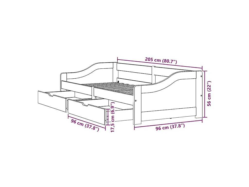 Dormeuse 2 Cassetti senza Materasso Bianco&Rosa 90x200 cm IRUN