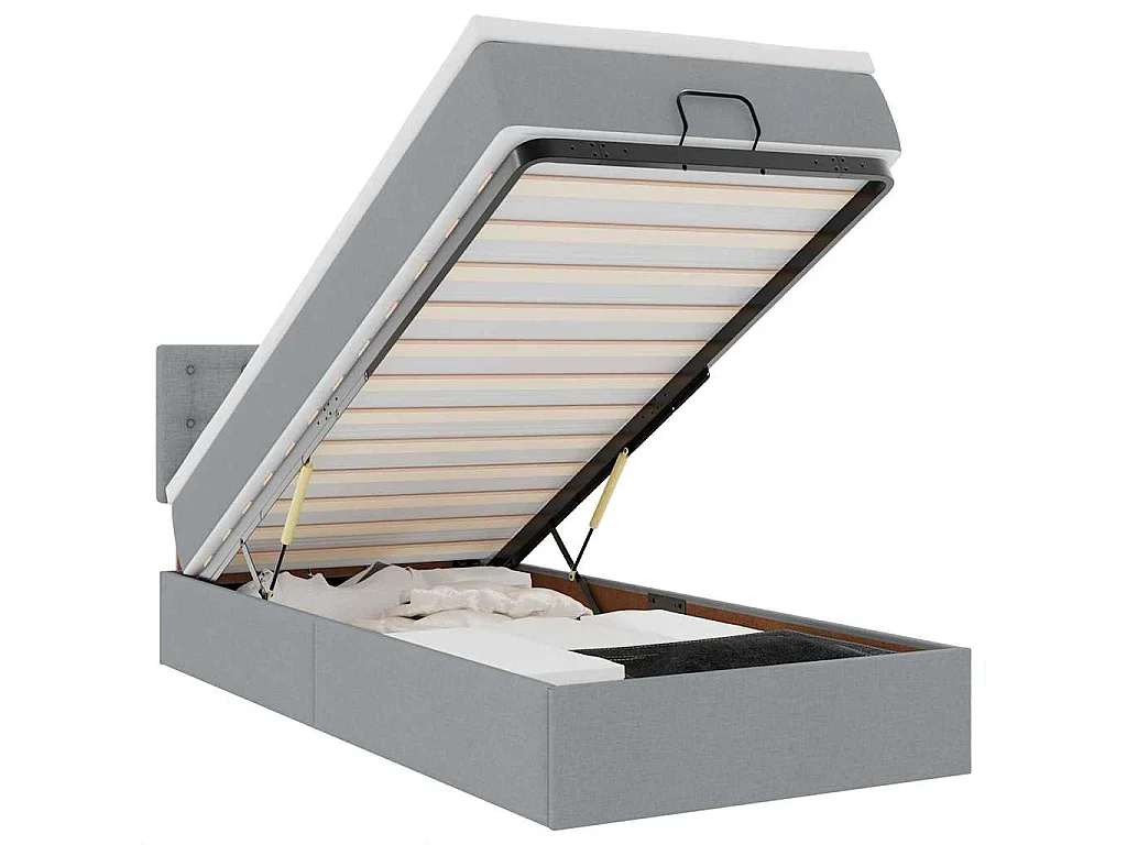 Cadre de lit ottoman et matelas gris clair 90x190 cm tissu
