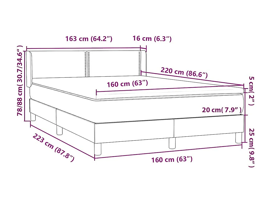 Boxspringbett mit Matratze Hellgrau 160x220 cm Samt