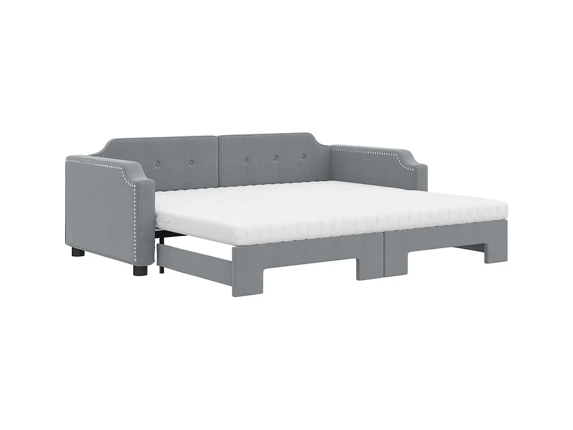 Tagesbett Ausziehbar mit Matratze Hellgrau 100x200 cm Stoff