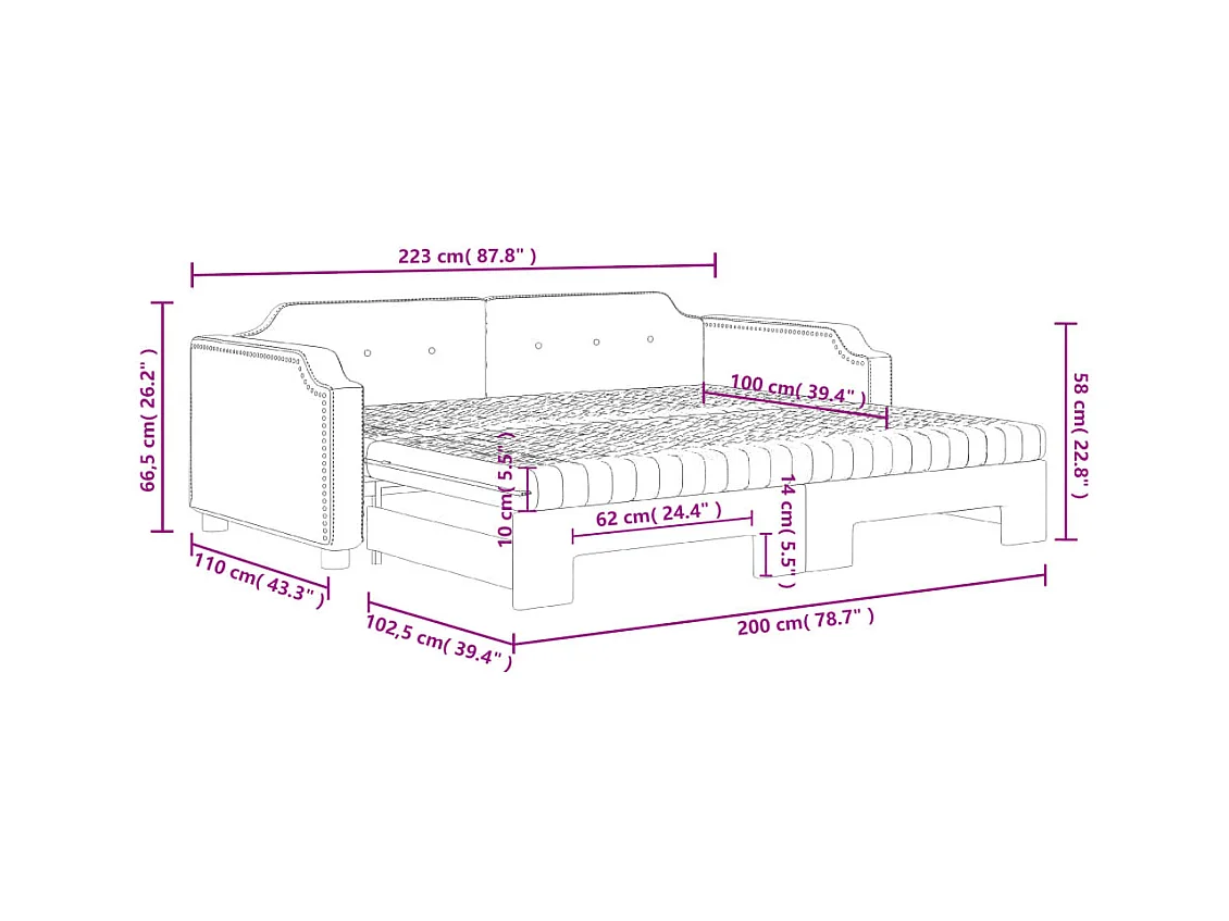 Tagesbett Ausziehbar mit Matratze Hellgrau 100x200 cm Stoff