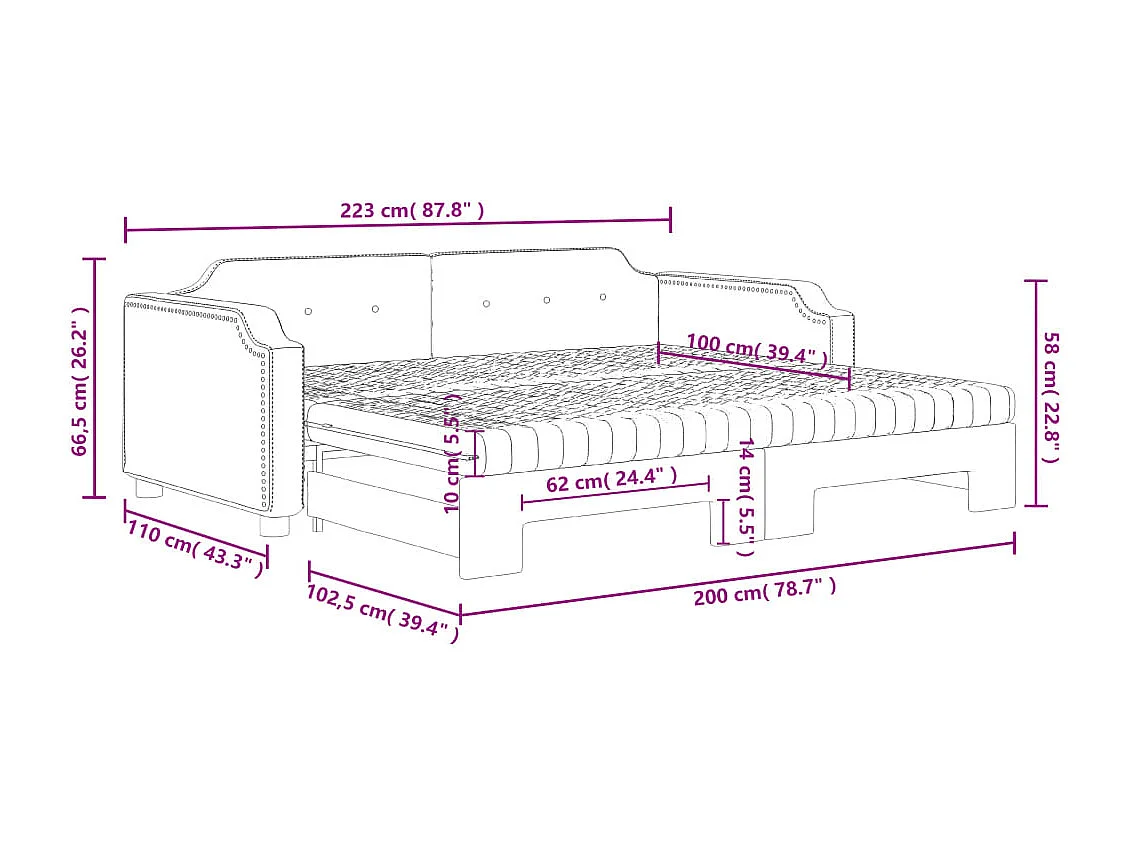 Tagesbett Ausziehbar mit Matratze Hellgrau 100x200 cm Stoff