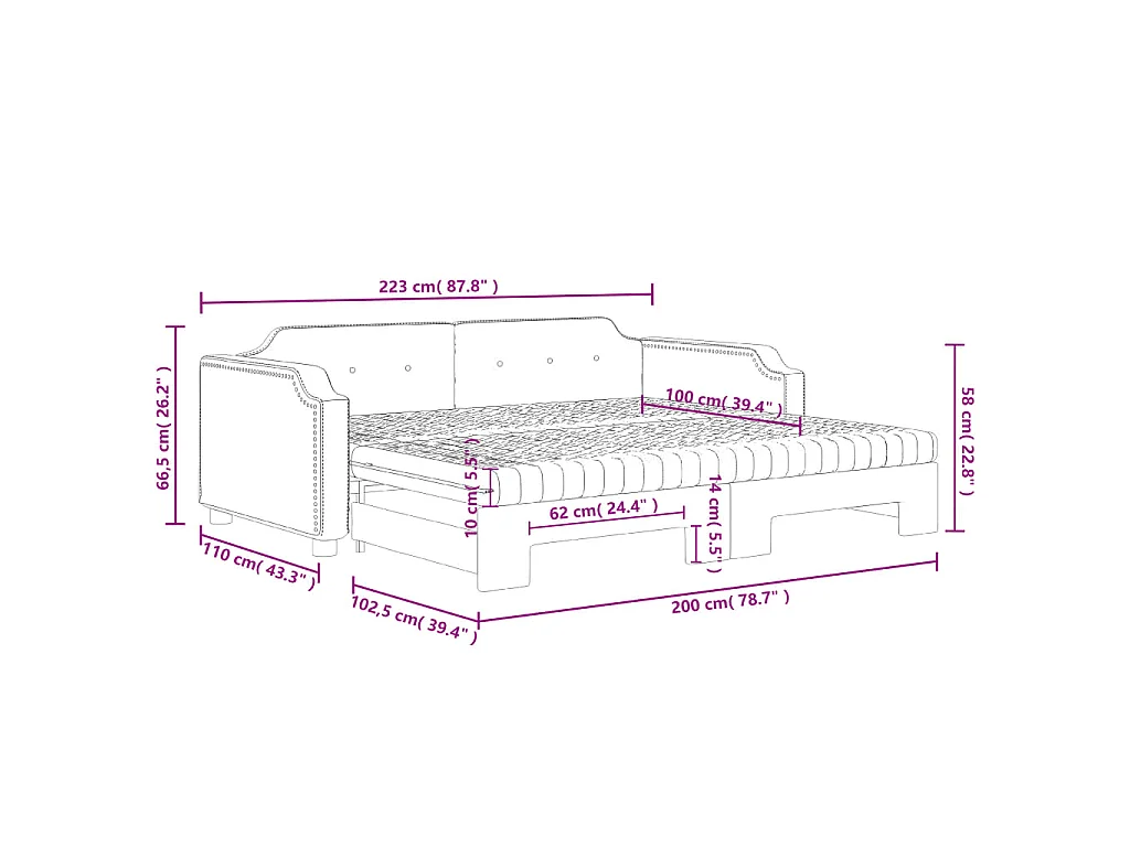 Tagesbett Ausziehbar mit Matratze Hellgrau 100x200 cm Stoff