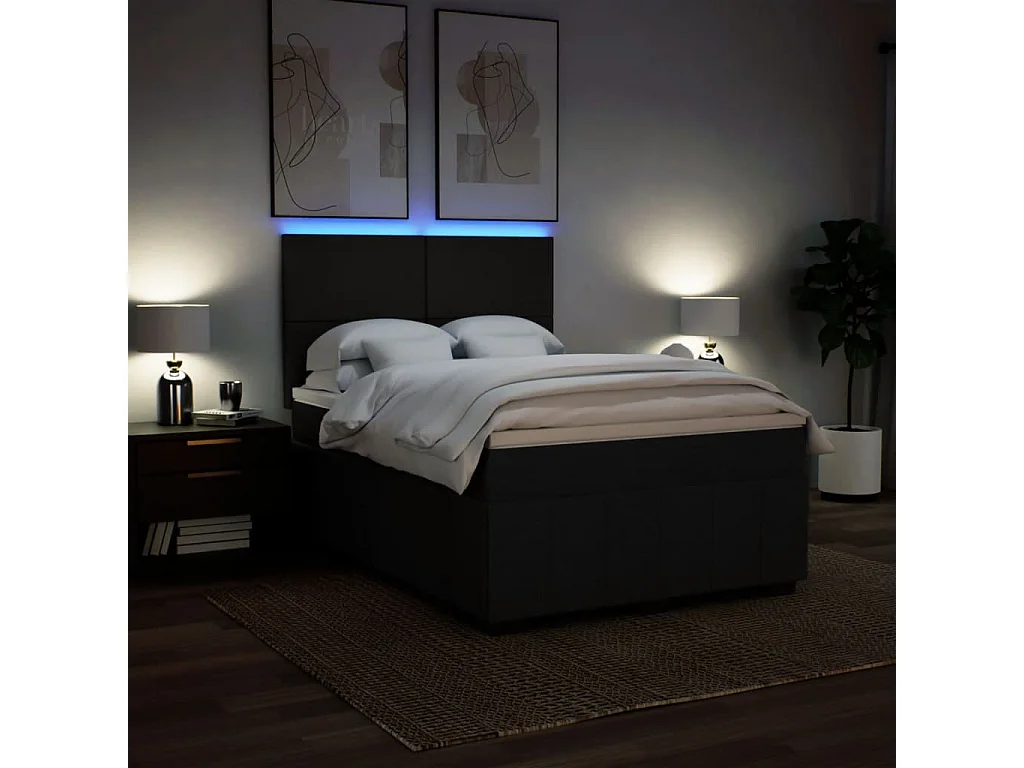 Sommier à lattes de lit avec matelas Noir 140x190 cm Tissu