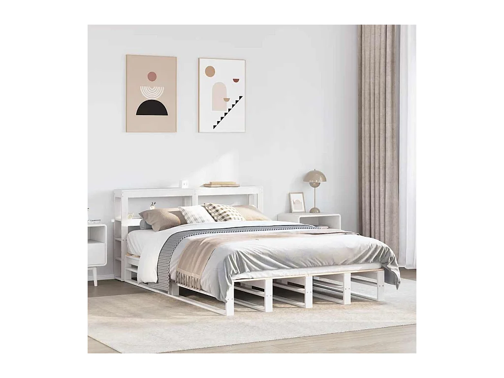 Giroletto con Testiera Bianco 140x190 cm in Legno Massello Pino