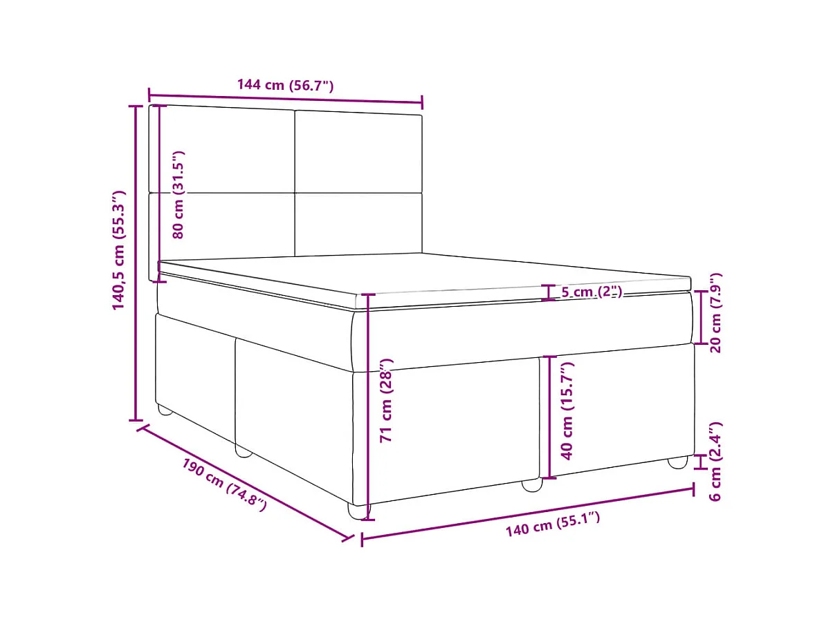 Boxspring met matras stof lichtgrijs 140x190 cm