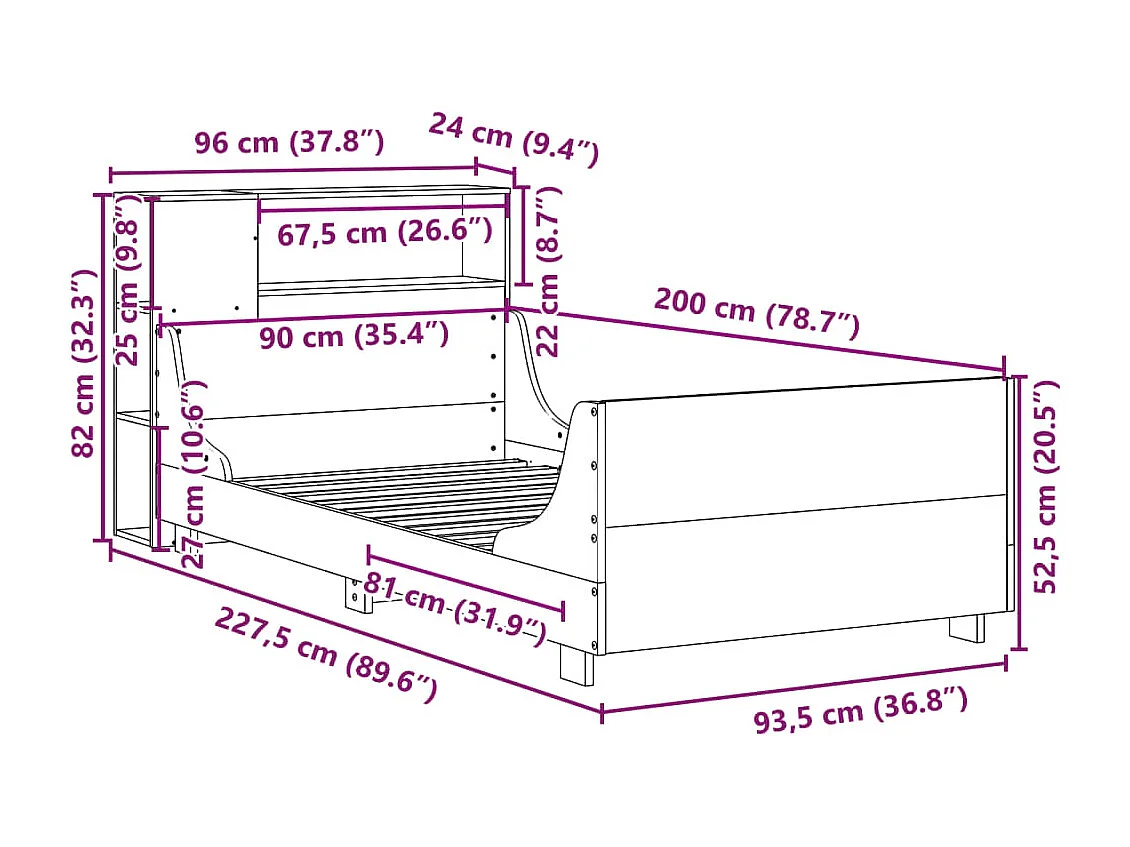 Giroletto senza Materasso Bianco 90x200 cm Legno Massello Pino