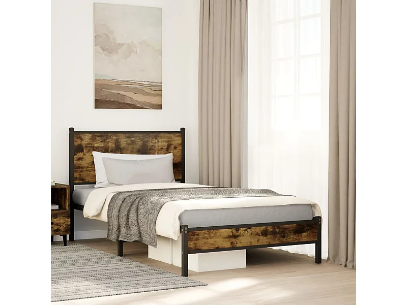 Cadre de lit en métal sans matelas chêne fumé 100x200 cm