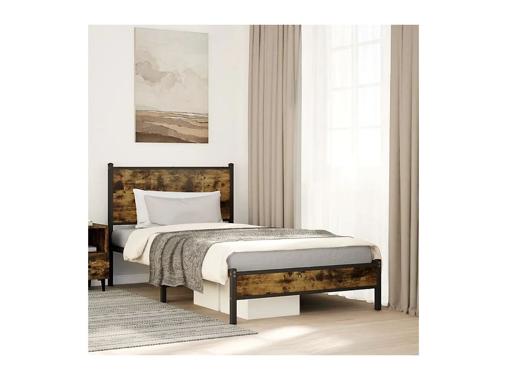 Cadre de lit en métal sans matelas chêne fumé 100x200 cm