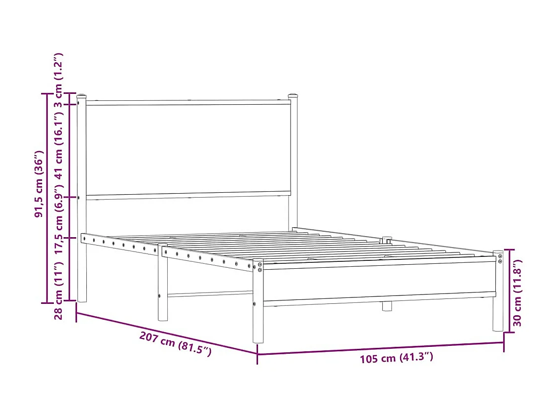 Cadre de lit en métal sans matelas chêne fumé 100x200 cm