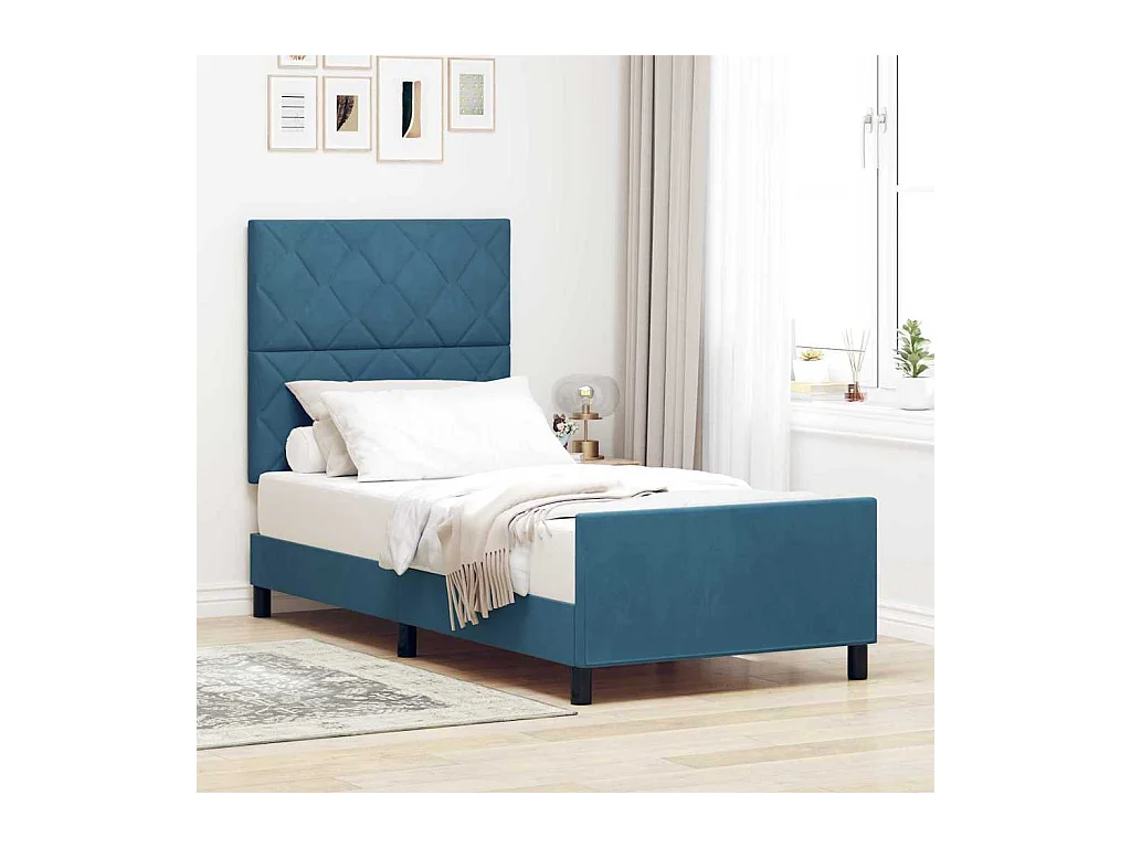 Cadre de lit avec tête de lit Bleu foncé 90 x 200 cm Velours