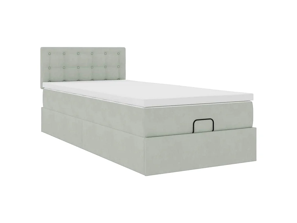Estructura cama otomana colchón terciopelo gris claro 100x200cm