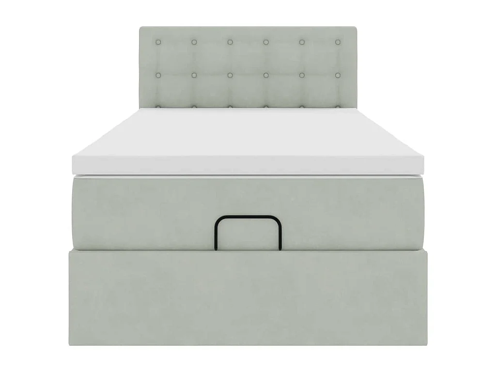 Estructura cama otomana colchón terciopelo gris claro 100x200cm