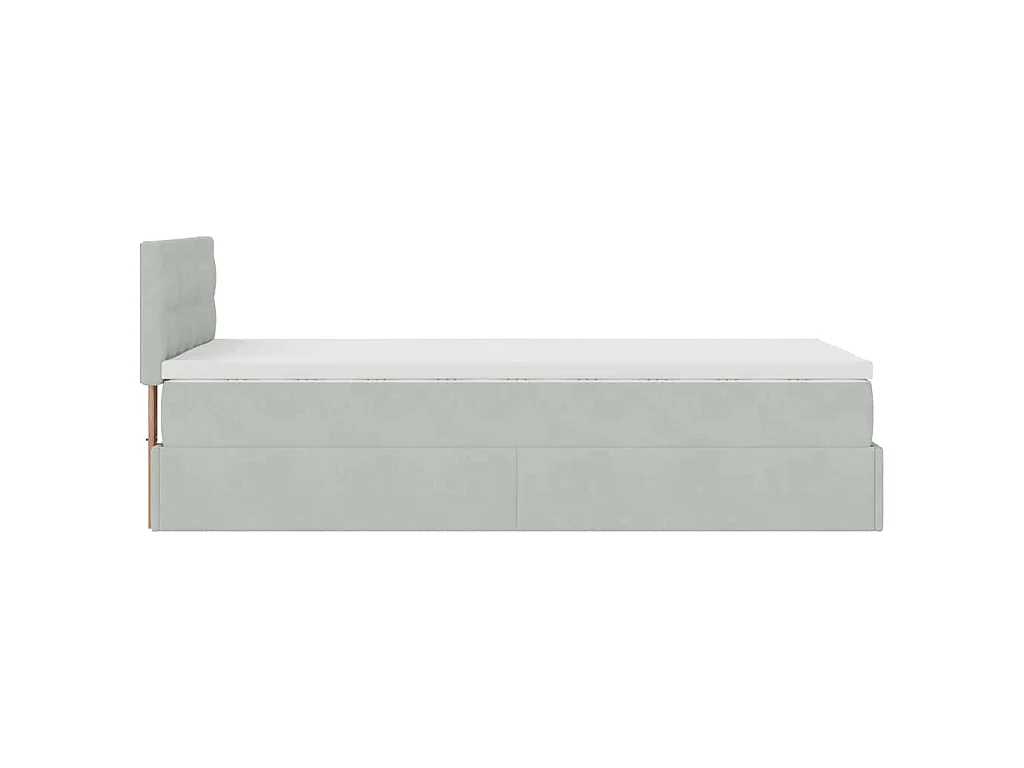 Estructura cama otomana colchón terciopelo gris claro 100x200cm