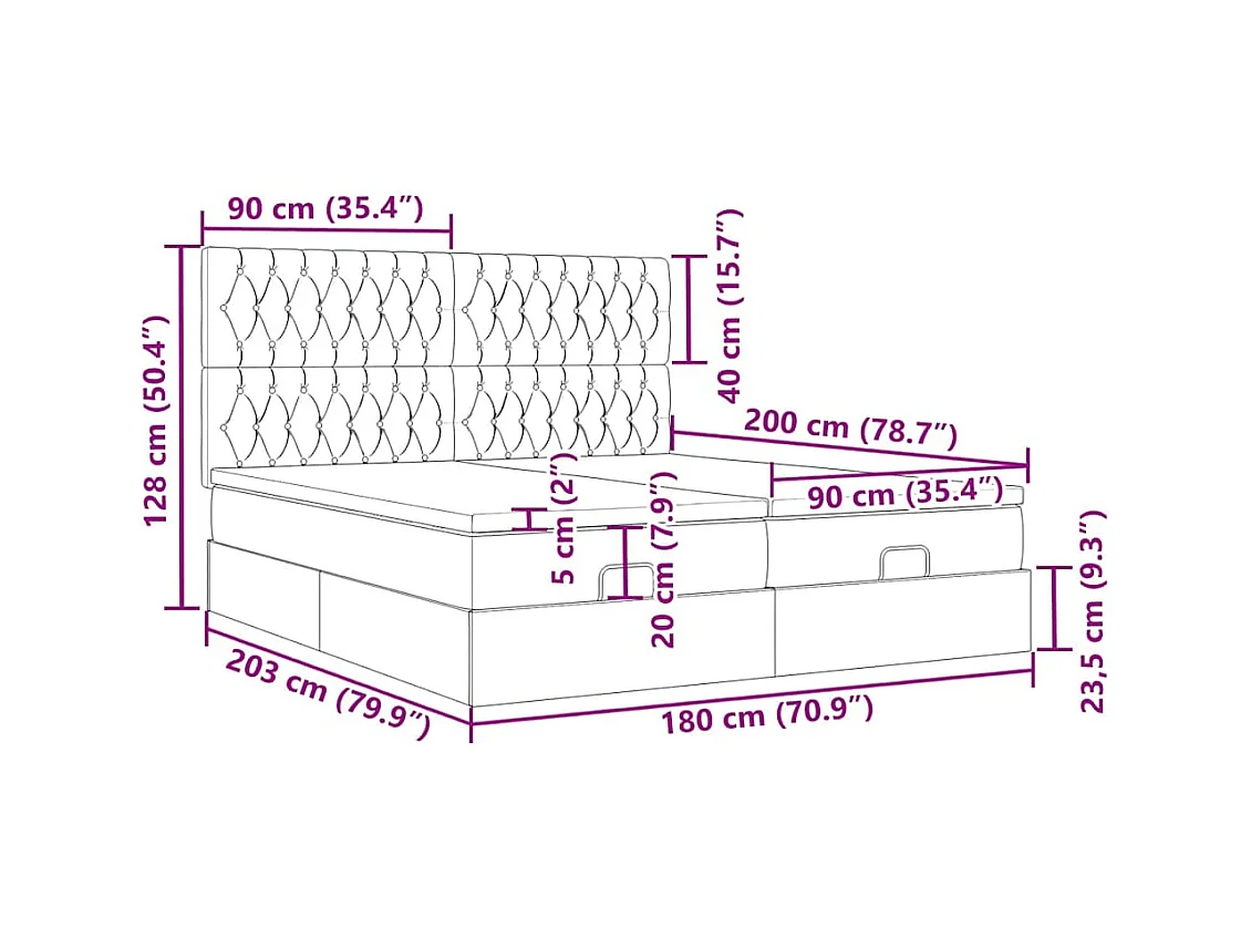 Cadre de lit ottoman et matelas gris clair 180x200cm velours