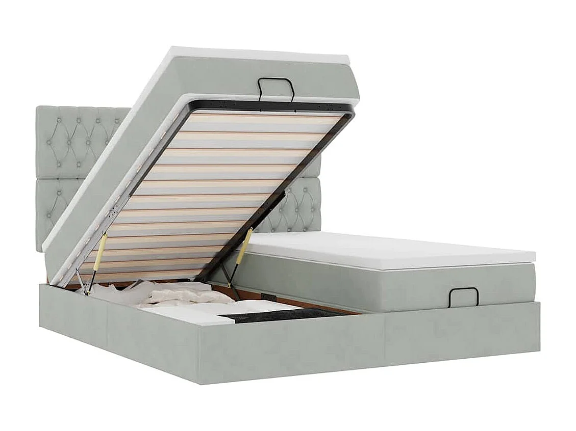 Ottoman bed met matrassen 180x200cm fluweel lichtgrijs