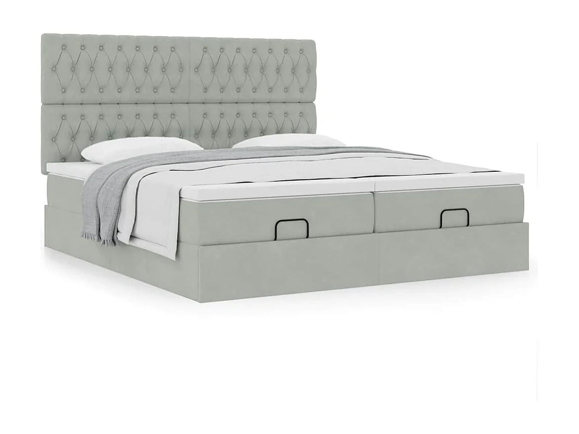 Ottoman bed met matrassen 180x200cm fluweel lichtgrijs