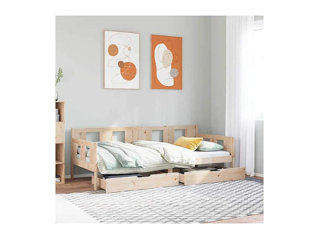 Sofá cama con cajones madera maciza de pino 90x190 cm