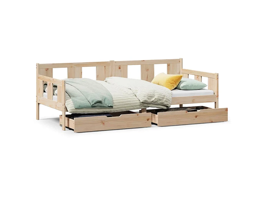 Sofá-cama com gavetas 90x190 cm madeira de pinho maciça