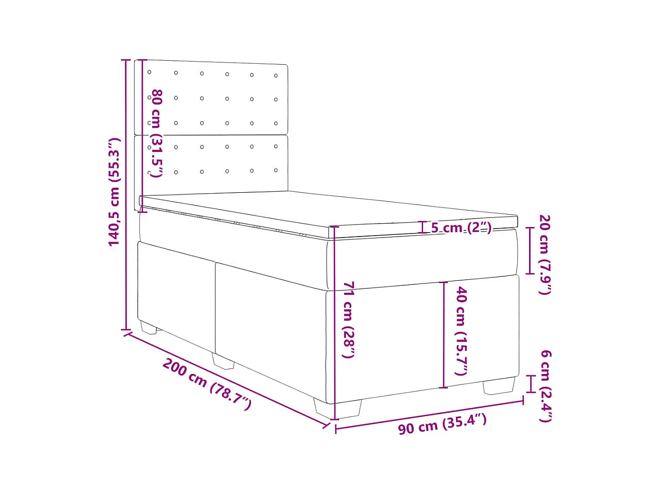 Boxspringbett mit Matratze Cappuccino-Braun 90x200cm Kunstleder