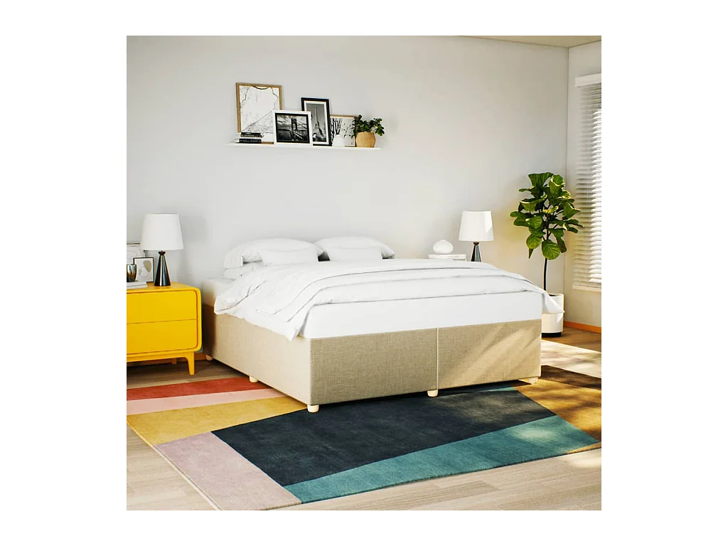 Cadre de lit sans matelas crème 180x200 cm tissu