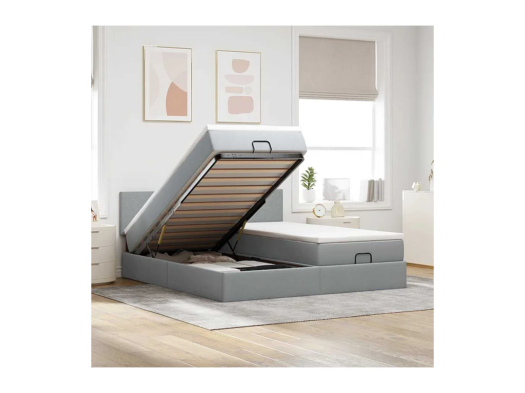 Ottoman-Bett mit Matratzen & LEDs Hellgrau 180x200 cm Stoff