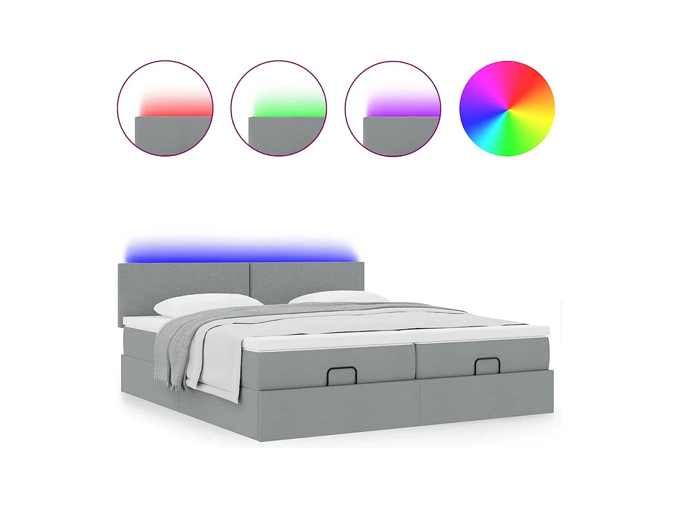 Ottoman-Bett mit Matratzen & LEDs Hellgrau 180x200 cm Stoff