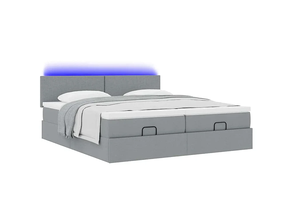Ottoman bed met matrassen en LED's 180x200cm stof lichtgrijs