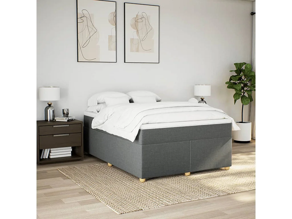 Boxspring met matras stof donkergrijs 140x200 cm