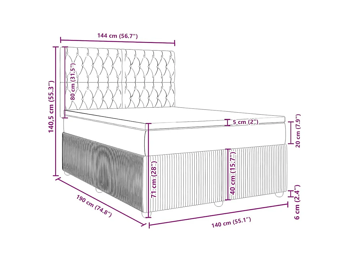 Sommier à lattes de lit avec matelas Gris clair 140x190cm Tissu